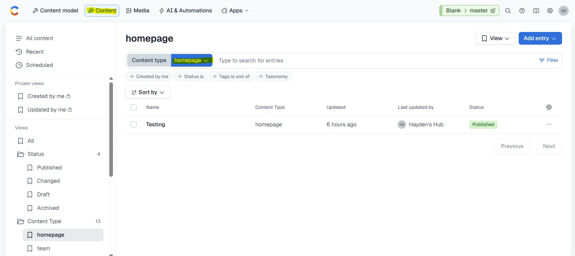 Content Entries Screenshot